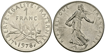 Франция 1 франк 1978 KM 925 никель 4167-112