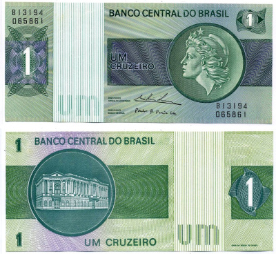 Бразилия 1 крузейро 1975 серия В 1319, подпись 18 Pick 191Аb бумага аUNC 8603-39-3-2