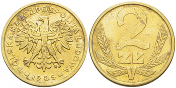 ПОЛЬША 2 ЗЛОТЫХ 1985 MW KM 80.1 латунь 4519-943