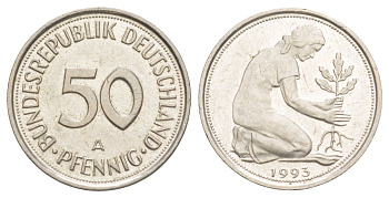 Германия 50 пфеннигов 1993 A KM 109 медно-никель UNC 4627-1219