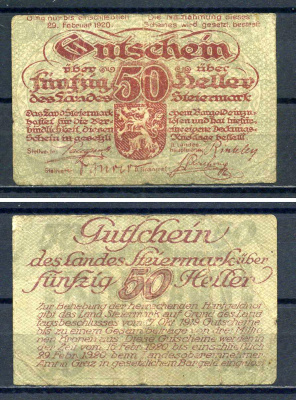 Штирия (Австрия) 50 геллеров 1920 Pick S137 бумага 7556-39-2-1
