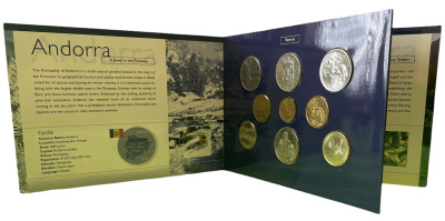 Андорра набор из 9 монет 1999-2002 включая евро Франции и Испании биметалл UNC 00-00