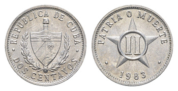Куба 2 сентаво 1983 большие цифры номинала KM 104.2 алюминий UNC 4636-662