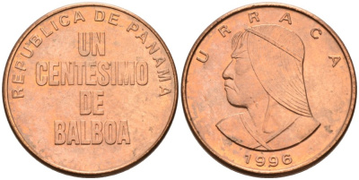 Панама 1 сентесимо 1996 Уррака KM 125 цинк плакированный медью 4567-827