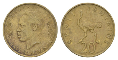 Танзания 20 центов 1966 KM 2 никель латунь 4657-521