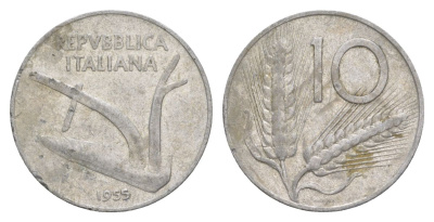 Италия 5 чентезимо 1955 R, колосья, плуг KM 93 алюминий 4629-536