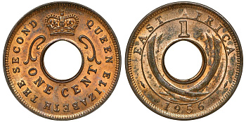 Британская Восточная Африка 1 цент 1956 KN, Елизавета II (1952-), монетный двор Кингс Нортон KM 35.2 бронза UNC 51-2015