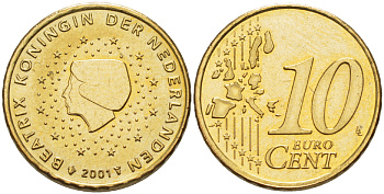 Нидерланды 10 евроцентов 2001 Беатрикс (1980-2013) KM 237 нордик 83-1416