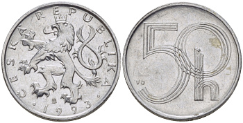 ЧЕХИЯ 50 ГЕЛЛЕРОВ 1993 KM 3.1 алюминий 4381-617