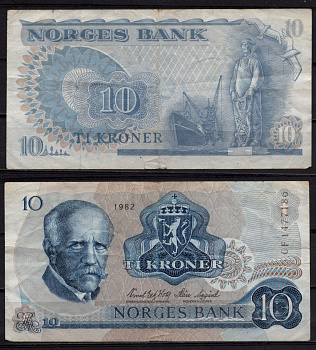 Норвегия 10 крон 1982 Pick 36 c бумага 8518-52-3-1