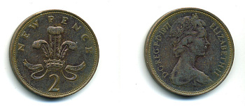 Великобритания 2 пенса 1971 Елизавета II (1952-2022) KM 916, Spink 4235 (C1) бронза 540-354