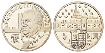 Люксембург 5 экю 1993 Жозеф Беш X 35 медно-никель BU 1067-4-22