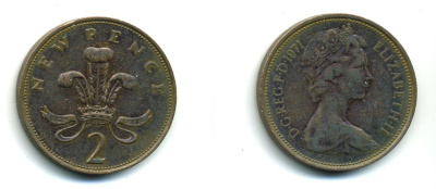 Великобритания 2 пенса 1971 Елизавета II (1952-2022) KM 916, Spink 4235 (C1) бронза 540-354