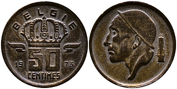 Бельгия 50 сантимов 1973 Belgie, Бодуэн I (1951-1993) KM 149.1 бронза 4387-617