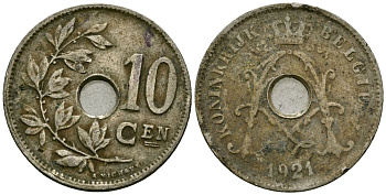 Бельгия 10 сантимов 1921 Belgie KM 86 медно-никель 4172-627