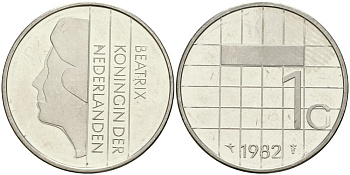 Нидерланды 1 гульден 1982 Беатрикс (1980-2013) KM 205 никель UNC 4579-416