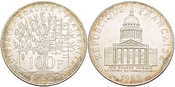 Франция 100 франков 1983 пантеон KM 951.1 серебро 1516-635