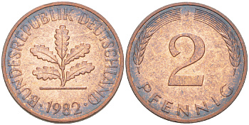 ФРГ 2 ПФЕННИГА 1982 J KM 106а, J. 381а сталь плакированная сталь плакированная медьюю 4181-843