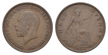 Великобритания 1/2 пенни 1936 Георг V (1910-1936) KM 837, Spink 4058 бронза 4662-1042