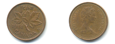 Канада 1 цент 1981 Елизавета II (1952-2022), кленовый лист KM 127 бронза 177-1365