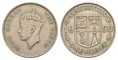Маврикий 1 рупия 1950 Георг VI (1936-1952) KM 29.1 медно-никель 4634-435