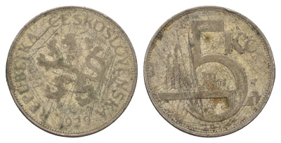 Чехословакия 5 крон 1929 KM 11 серебро 4616-131