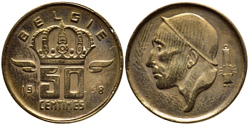 БЕЛЬГИЯ 50 САНТИМОВ 1958 BELGIE KM 149.1 бронза 4392-819
