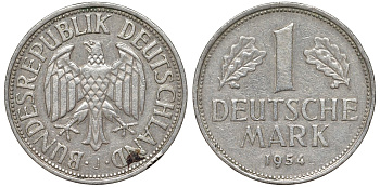 ФРГ 1 марка 1954 J KM 110 медно-никель 4132-713