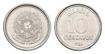 Бразилия 10 сентаво 1986 KM 602 нержавеющая сталь UNC 4664-523
