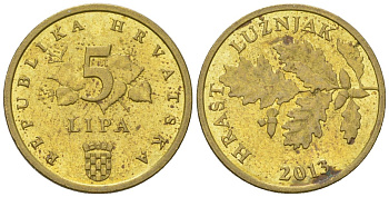 Хорватия 5 лип 2013 нечетный год KM 5 сталь плакированная латунью  aUNC  4124-969