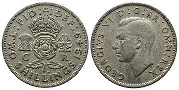 Великобритания 2 шиллинга (флорин) 1949 Георг VI (1936-1952) KM 878, Spink 4107 медно-никель 4381-1223
