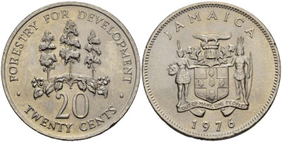 ЯМАЙКА 20 ЦЕНТОВ 1976 FAO KM 69 медно-никель UNC 3333-1231