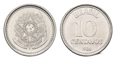 Бразилия 10 сентаво 1986 KM 602 нержавеющая сталь UNC 4664-523
