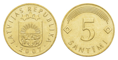 Латвия 5 сантимов 2007 KM 16 никель латунь UNC 29-355
