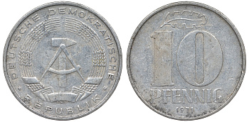 ГДР 10 пфеннигов 1971 А KM 10 алюминий 62-835