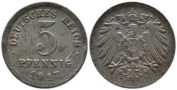 ГЕРМАНИЯ 5 ПФЕННИГОВ 1917 J KM 19, J. 297 железо 39-252