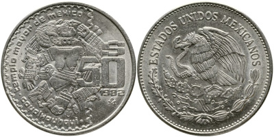 МЕКСИКА 50 ПЕСО 1982 БОГИНЯ ЛУНЫ КОЙОЛЬШАУКИ KM 490 медно-никель 4527-922