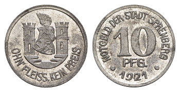 Шпремберг 10 пфеннигов 1921 Funck 514.4, Men05 23830.4, Men18 29804.4 железо 4643-1047