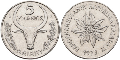 Мадагаскар 5 франков 1977 KM 10 сталь 4141-644