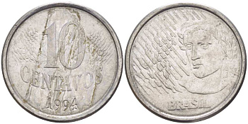 Бразилия 10 сентаво 1994 голова свободы KM 633 нержавеющая сталь 56-944