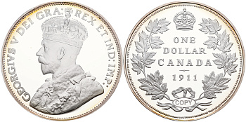 Канада 1 доллар 1911 Георг V, копия известной редкой монеты в серебре  999  серебро  PROOF  06-266-23