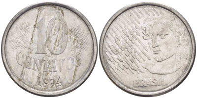 Бразилия 10 сентаво 1994 голова свободы KM 633 нержавеющая сталь 56-944