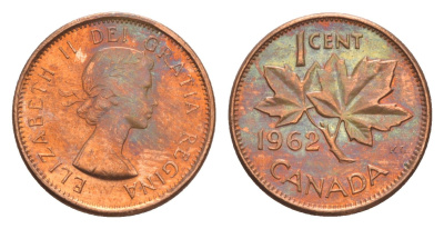 Канада 1 цент 1962 Елизавета II (1952-2022), кленовый лист KM 49 бронза 4639-321