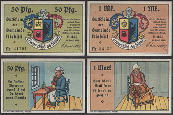 Нибюлль полный набор из 2 нотгельдов (50 пфеннигов; 1 марка) ND (1921) DeNG 2 970.1 бумага UNC (пресс) 7556-21-2-2