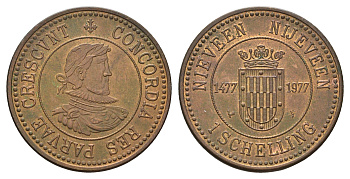 Нидерланды, Ниджевен муниципальный жетон - 1 шеллинг 1977 диаметр 30 мм, вес 9,1 гр томпак 189-1045