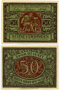 Германия, Шневердинген 50 пфеннигов 1922 SCHNEVERDINGER SPARKASSE, нотгельд Grabowski 1193.2  бумага  UNC (пресс) 7221-4-1-1