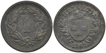 Швейцария 1 раппен 1943 B KM 3a цинк 4152-557