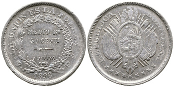 Боливия 50 сентаво 1896 ES KM 161.5 серебро 1525-1122