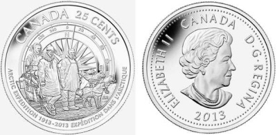 Канада 25 центов 2013 100 лет со дня Канадской арктической экспедиции KM 1547 никелированная сталь UNC M47-04