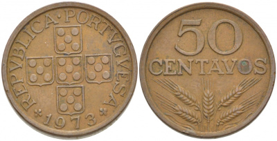 Португалия 50 сентаво 1973 KM 596 бронза 3718-443